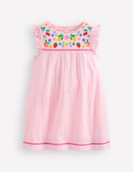 Robe de vacances tissée-Fruits rayé rose