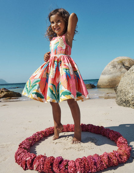 Harlow Kleid mit Rückendetail-Bunt Papagei