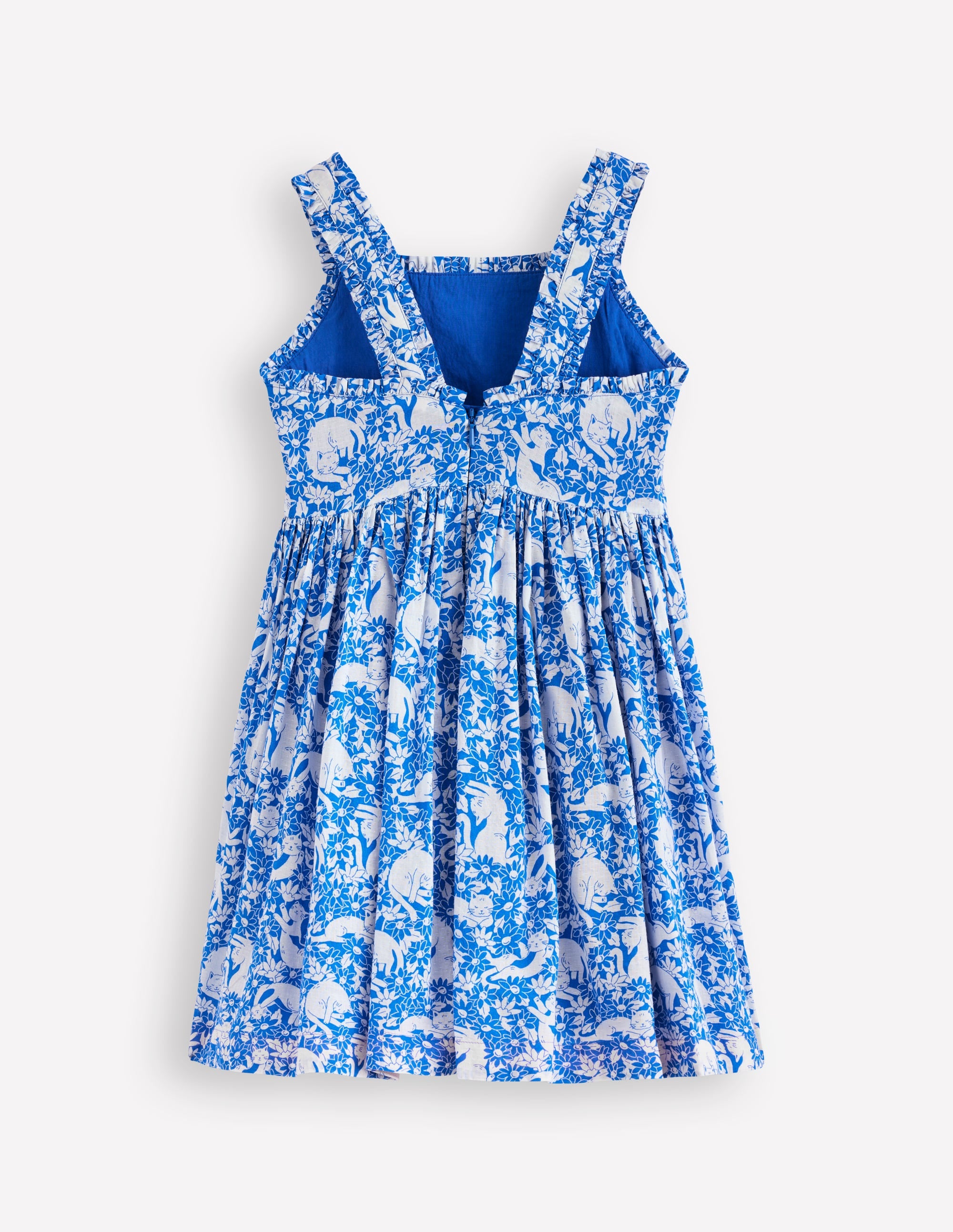 Luna Gewebtes Kleid mit Rüschenträgern-Eisvogelblau Kätzchen Wiese - Image 2