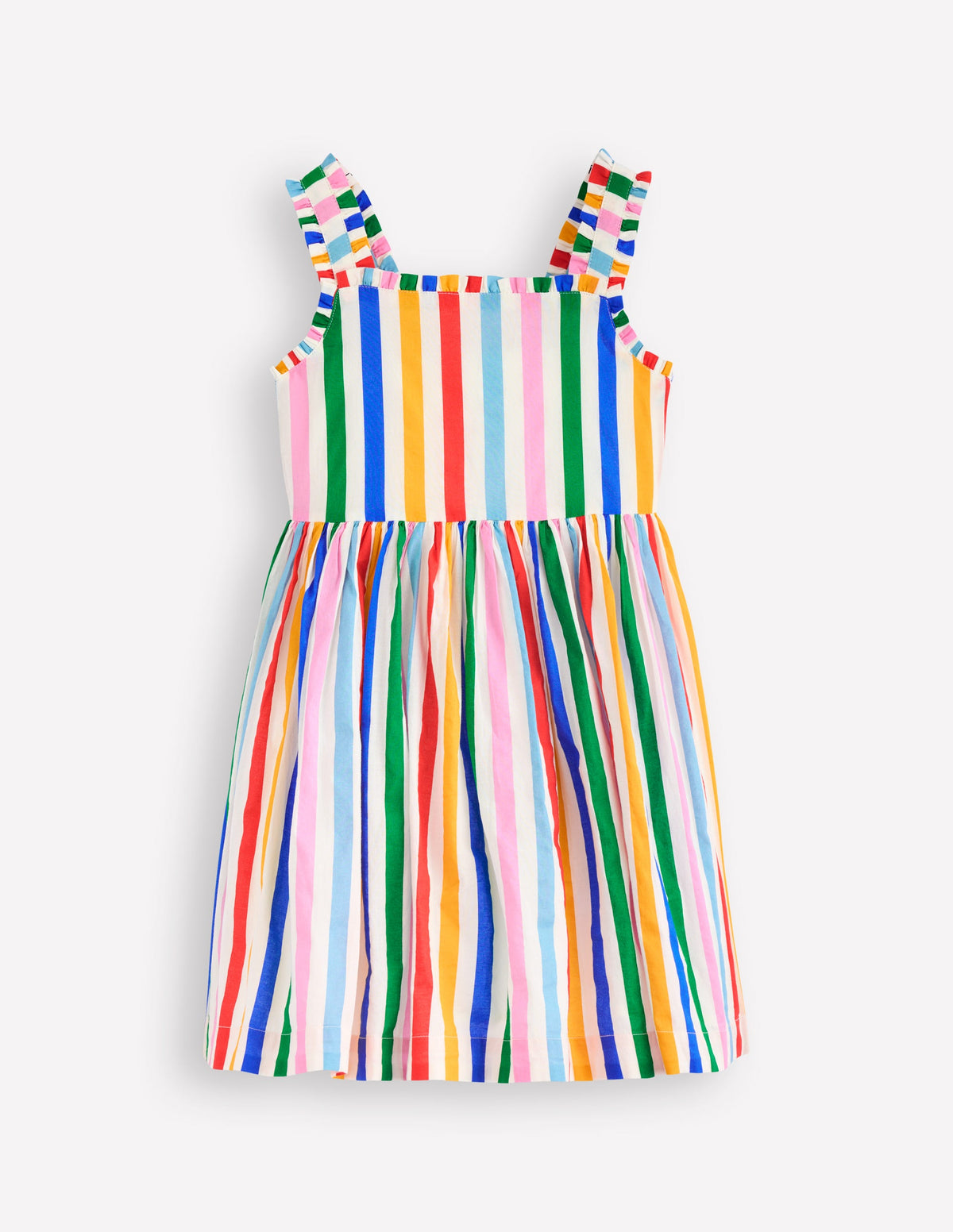 Luna Gewebtes Kleid mit Rüschenträgern-Blitzblau/Bunt, Gestreift - Image 1