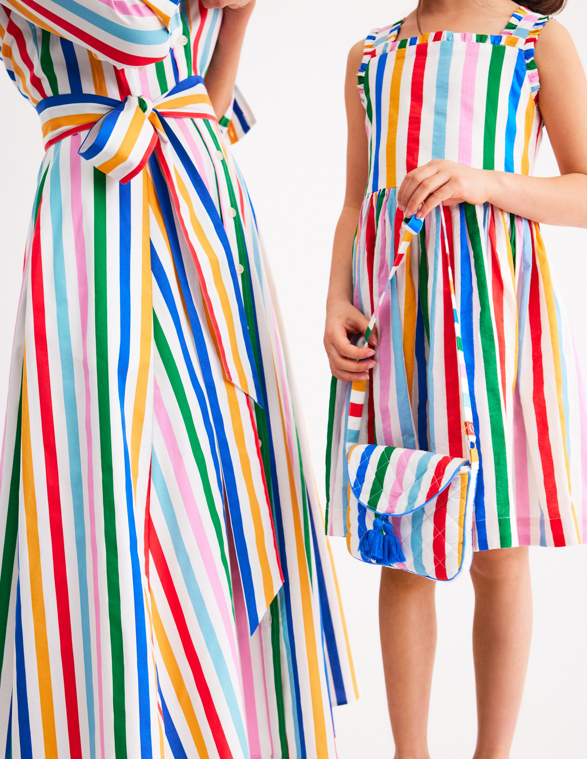 Luna Gewebtes Kleid mit Rüschenträgern-Blitzblau/Bunt, Gestreift - Image 4