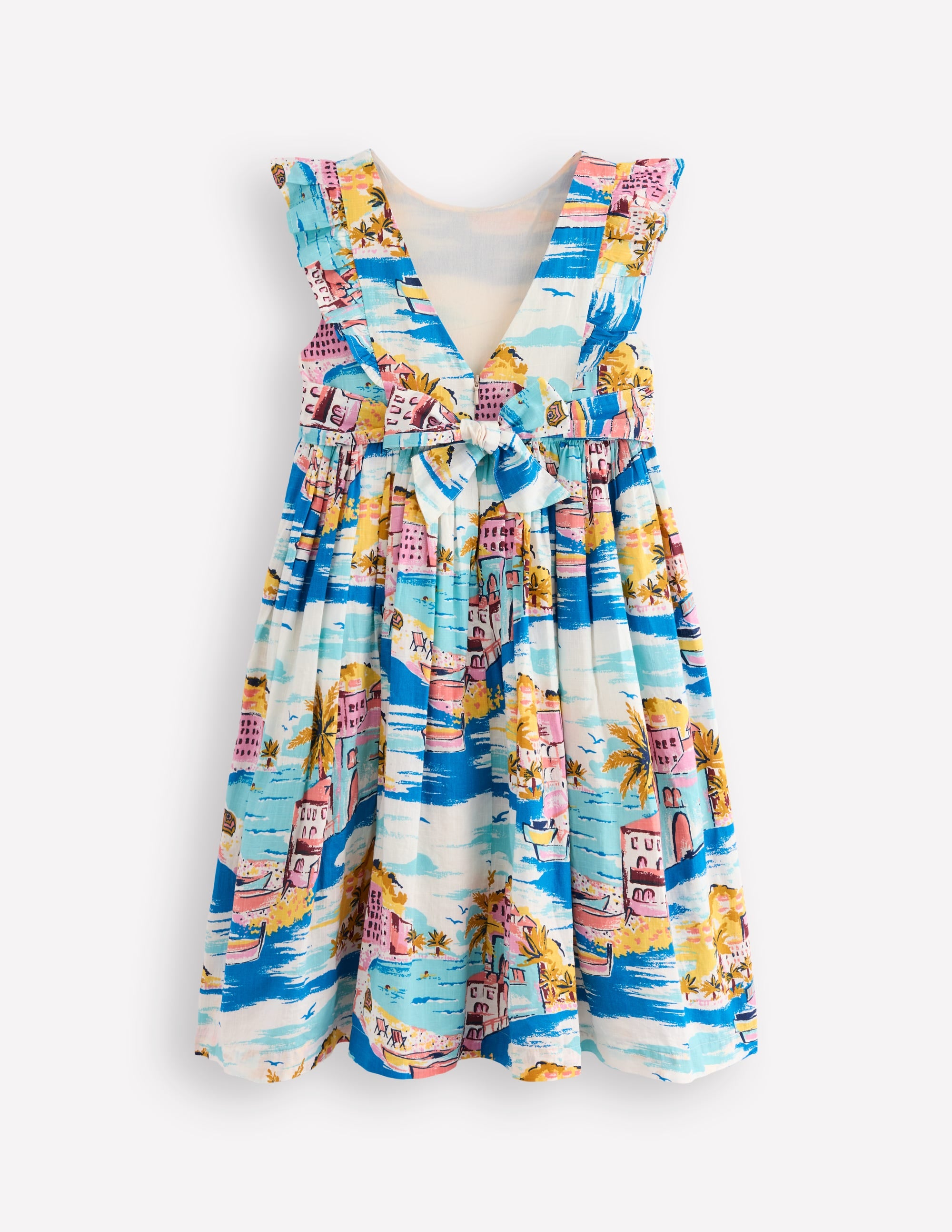 Midikleid mit Schleife am Rücken-Bunt, Küstenszene - Image 2