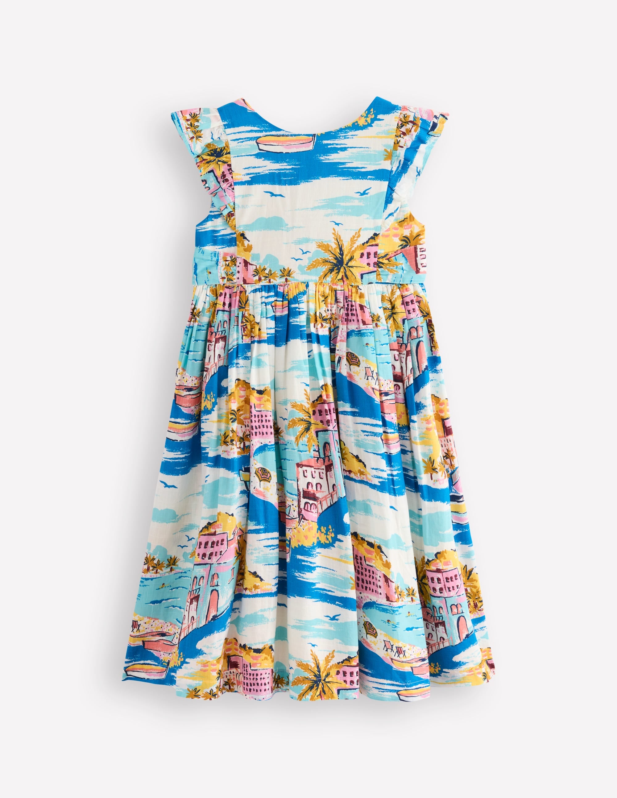 Midikleid mit Schleife am Rücken-Bunt, Küstenszene - Image 1