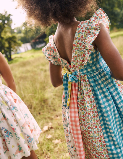 Midikleid mit Schleife am Rücken-Patchwork-Blumen