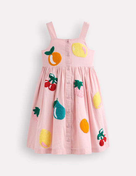 Robe boutonnée tissée-Rose craie, fruits en bouclé