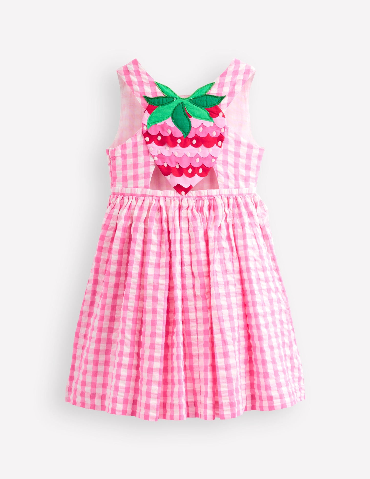 Robe croisée dans le dos à appliqué-Fraise vichy rose