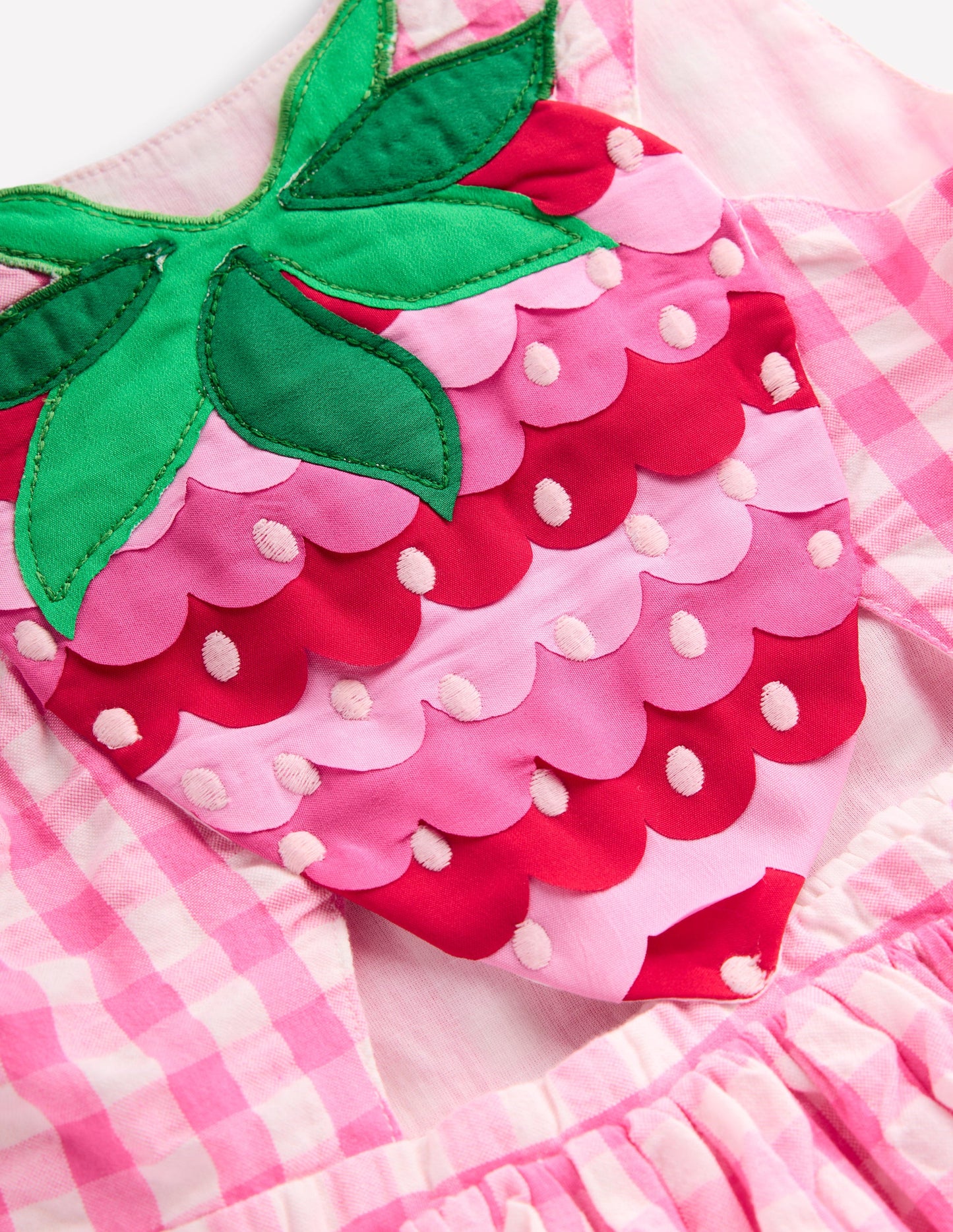 Robe croisée dans le dos à appliqué-Fraise vichy rose