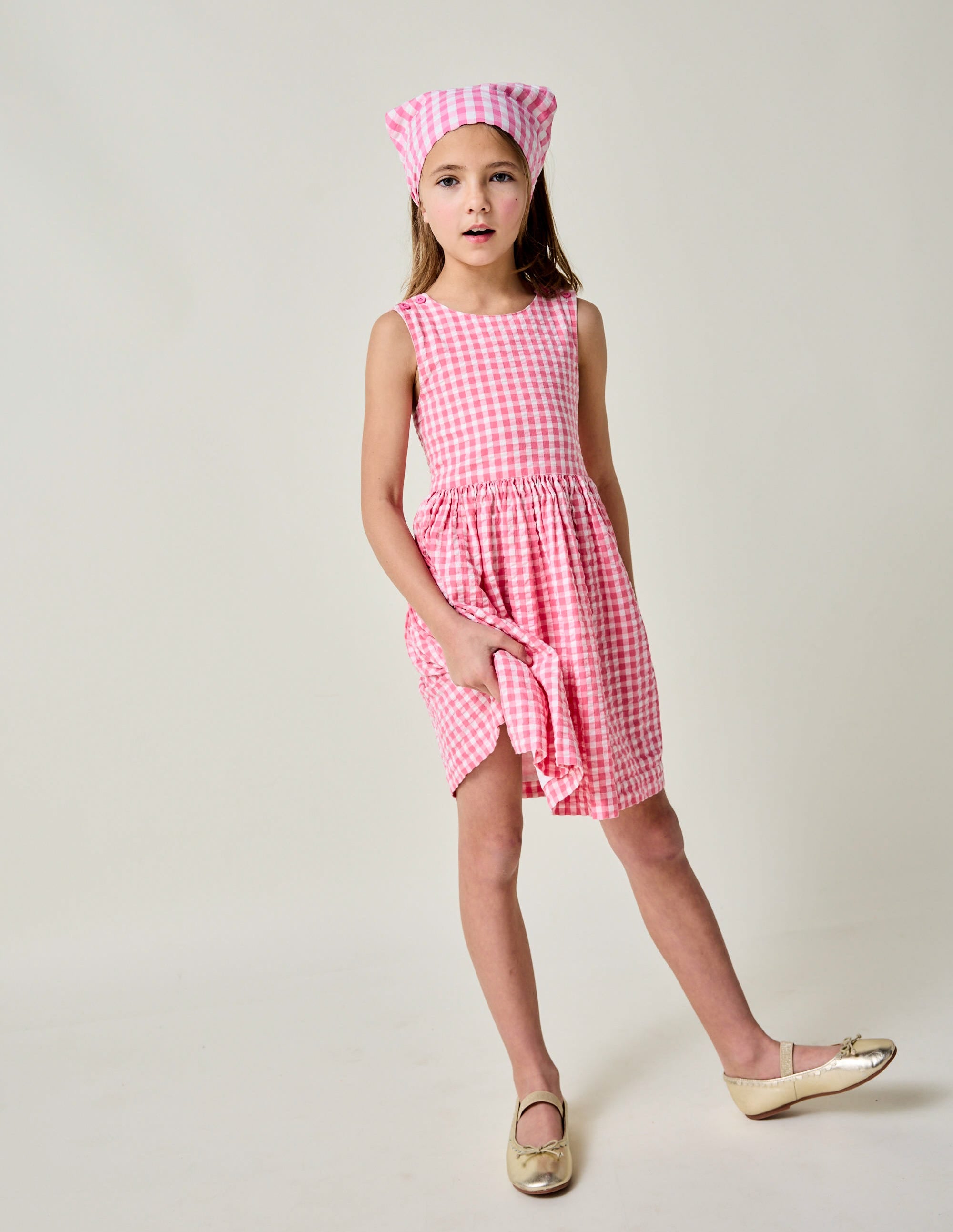 Robe Zadie avec appliqué au dos-Fraise vichy rose - Image 1