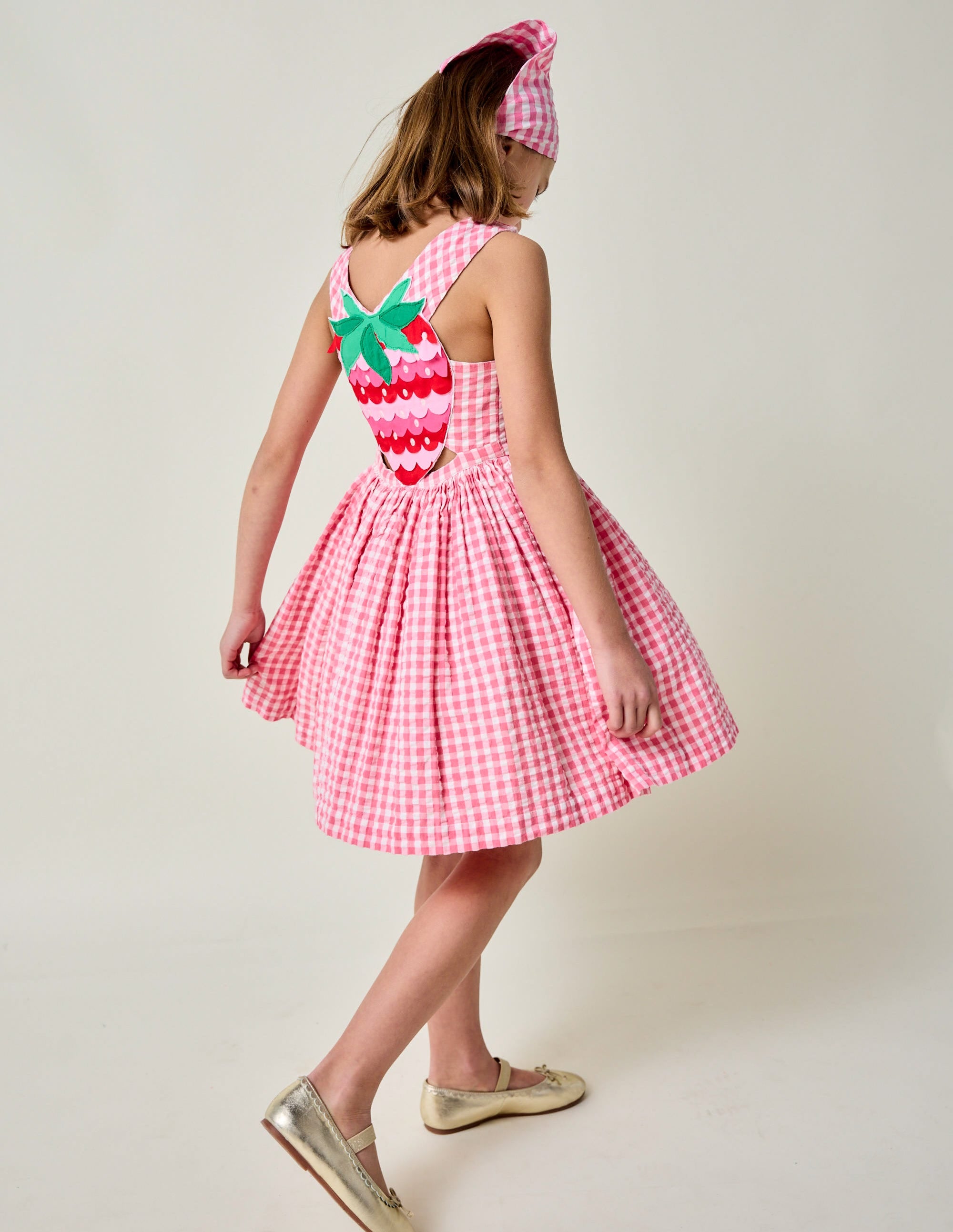 Robe Zadie avec appliqué au dos-Fraise vichy rose - Image 2