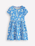 Lustiges Jerseykleid mit Herztasche-Eisvogelblau Kätzchen Wiese