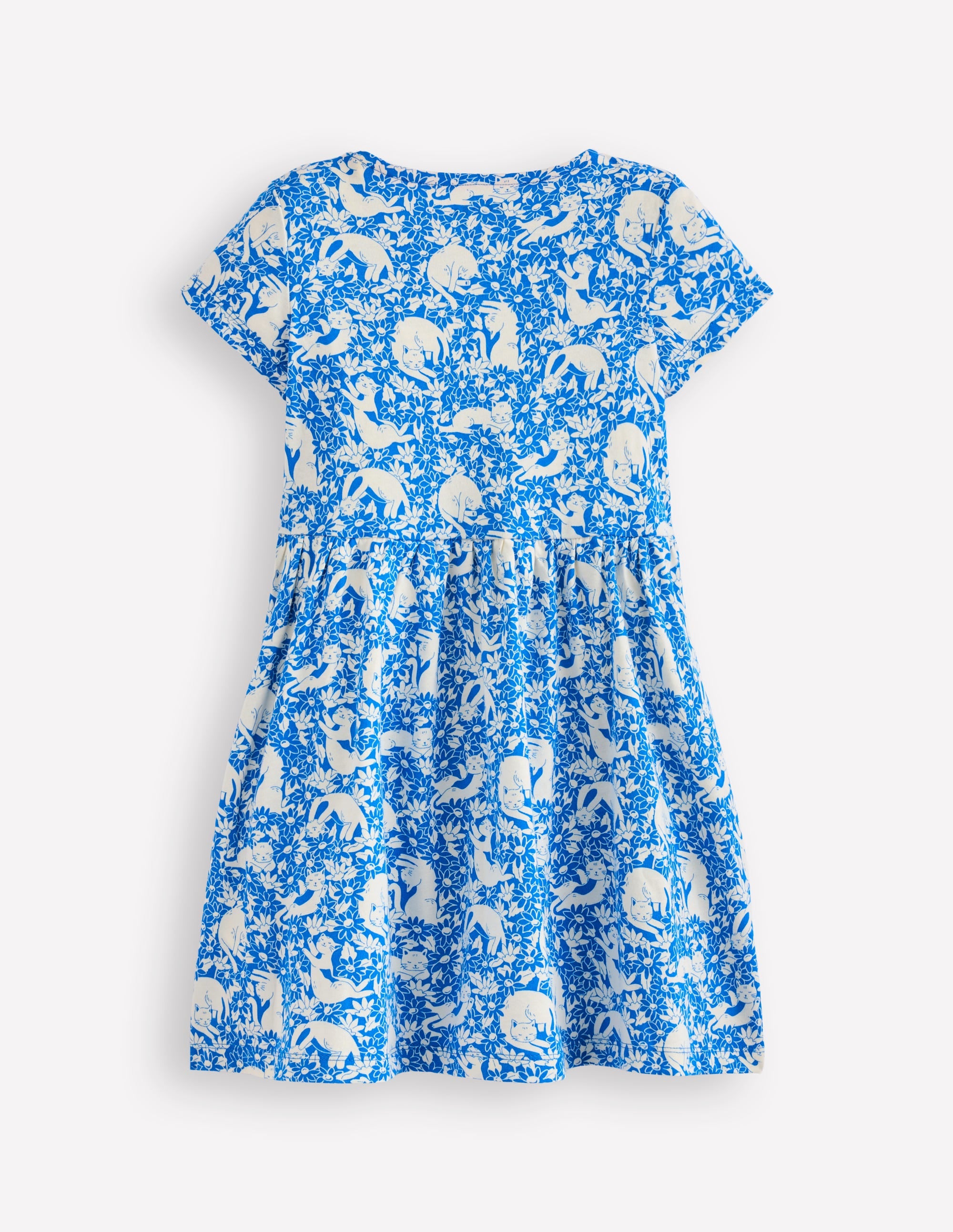 Lustiges Jerseykleid mit Herztasche-Eisvogelblau Kätzchen Wiese - Image 2