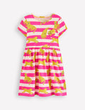 Robe en jersey fun avec poche en cœur-Rayé léopard rose framboise