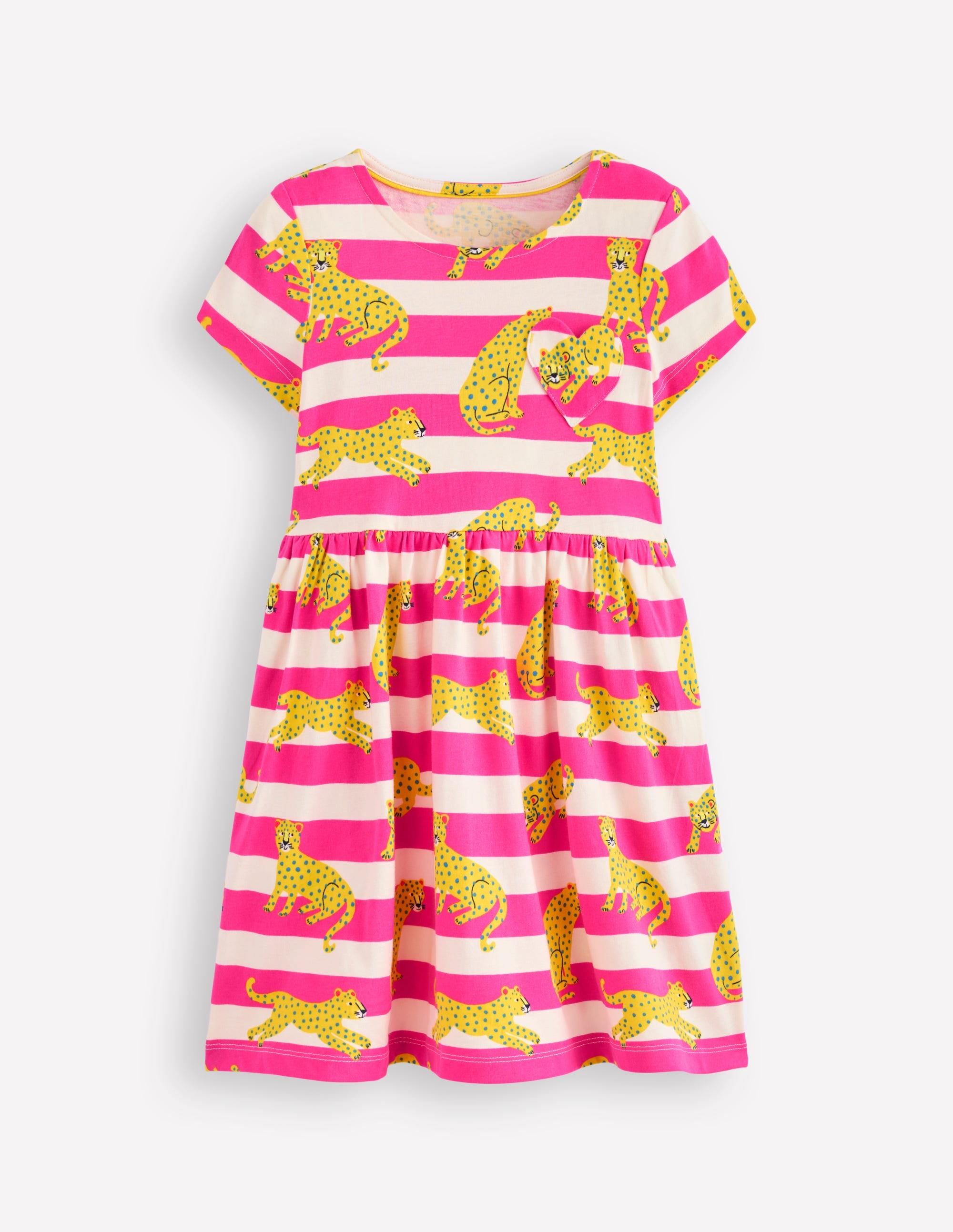 Robe en jersey fun avec poche en cœur-Rayé léopard rose framboise - Image 1