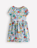 Lustiges Jerseykleid mit Herztasche-Nebliges Blau Frühlingswiese