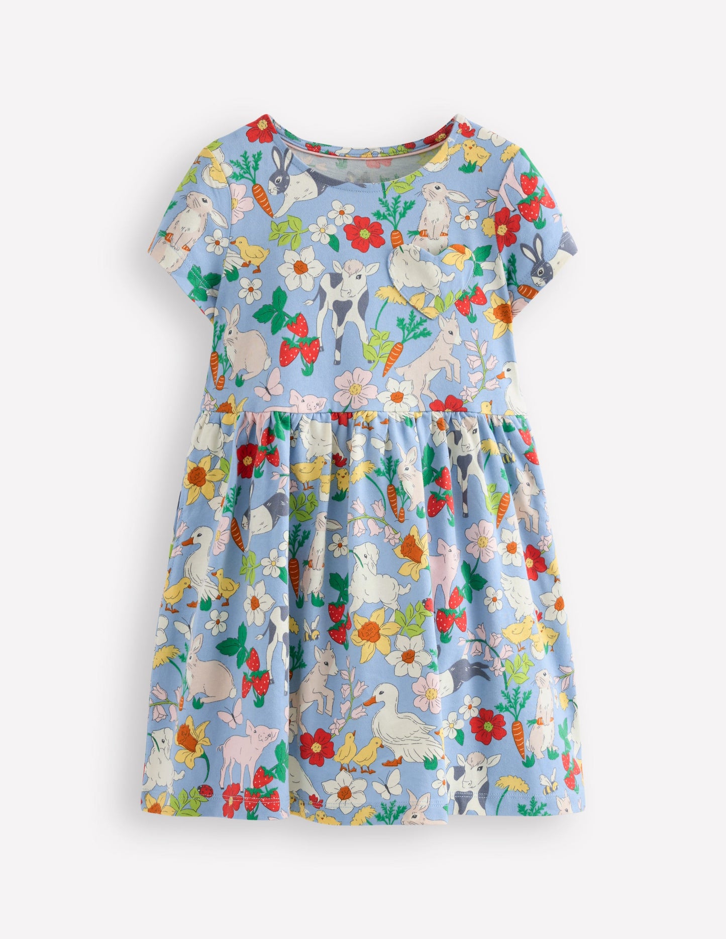 Robe en jersey fun avec poche en cœur-Motif Spring Meadow bleu brumeux