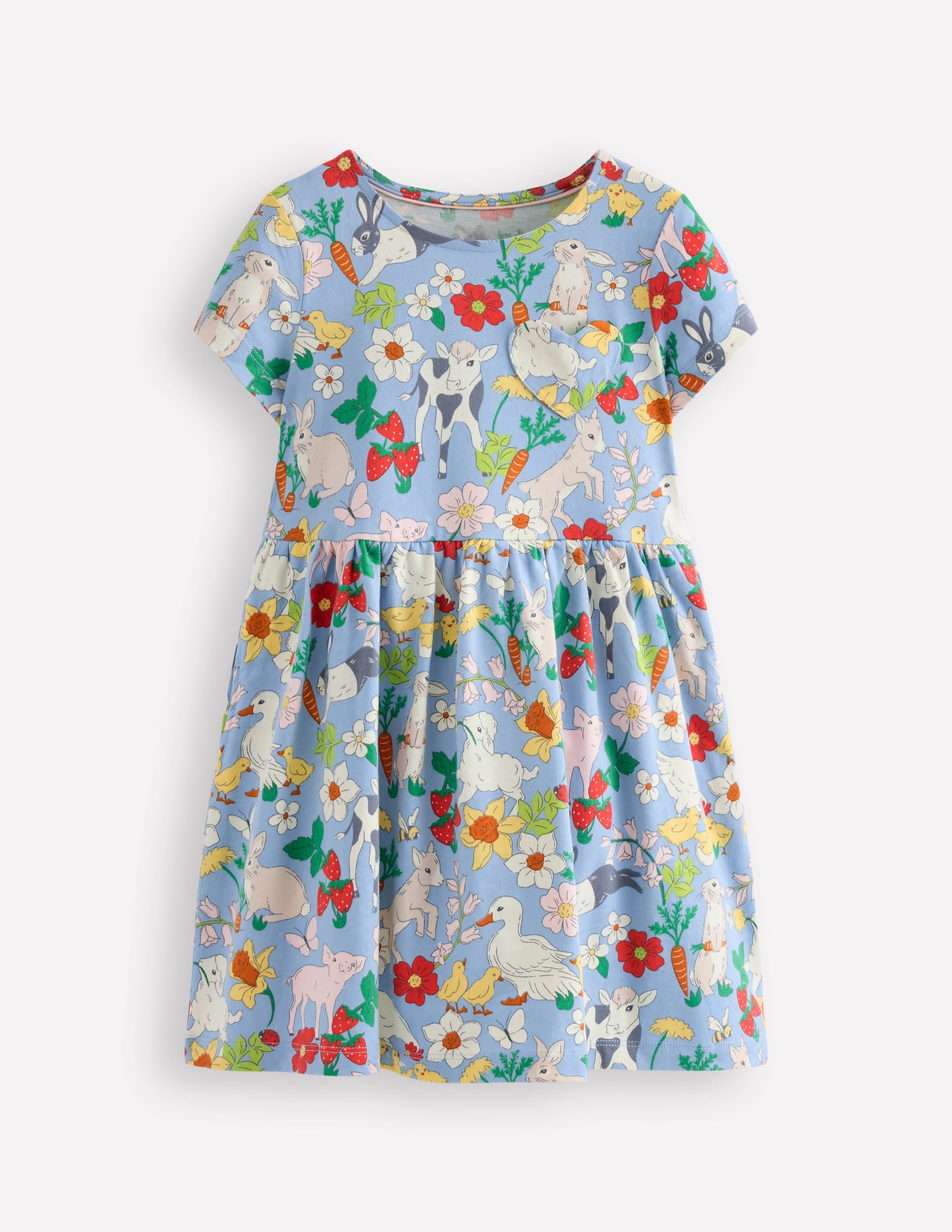 Lustiges Jerseykleid mit Herztasche-Nebliges Blau Frühlingswiese - Image 1