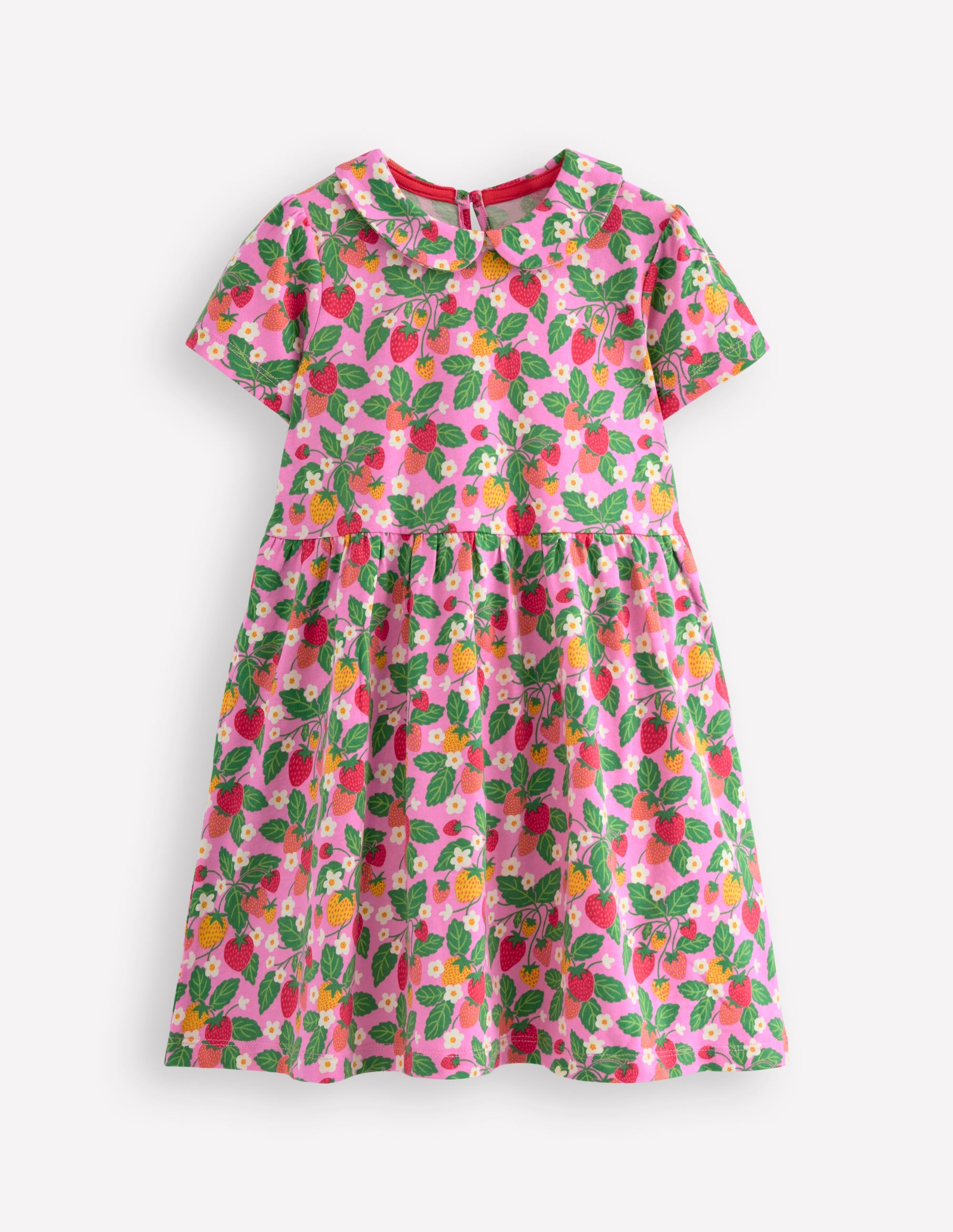 Jerseykleid mit Peter-Pan-Kragen-Kosmos-Rosa Erdbeer-Aufnäher - Image 1
