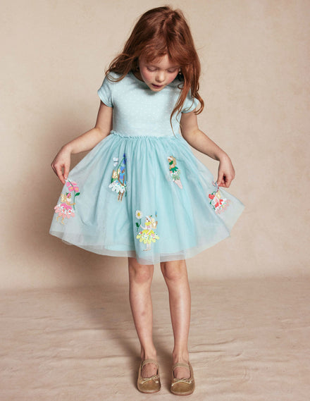 Ami Tüllkleid mit Applikationen-Minzblau Blumenelfen