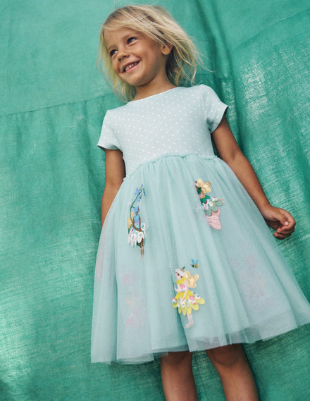 Ami Tüllkleid mit Applikationen-Minzblau Blumenelfen