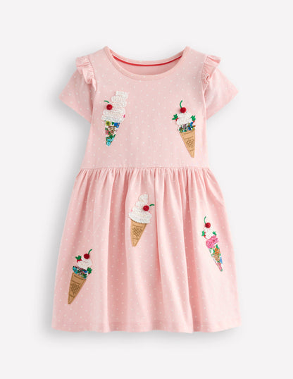 Robe en jersey à appliqué-Glaces rose craie