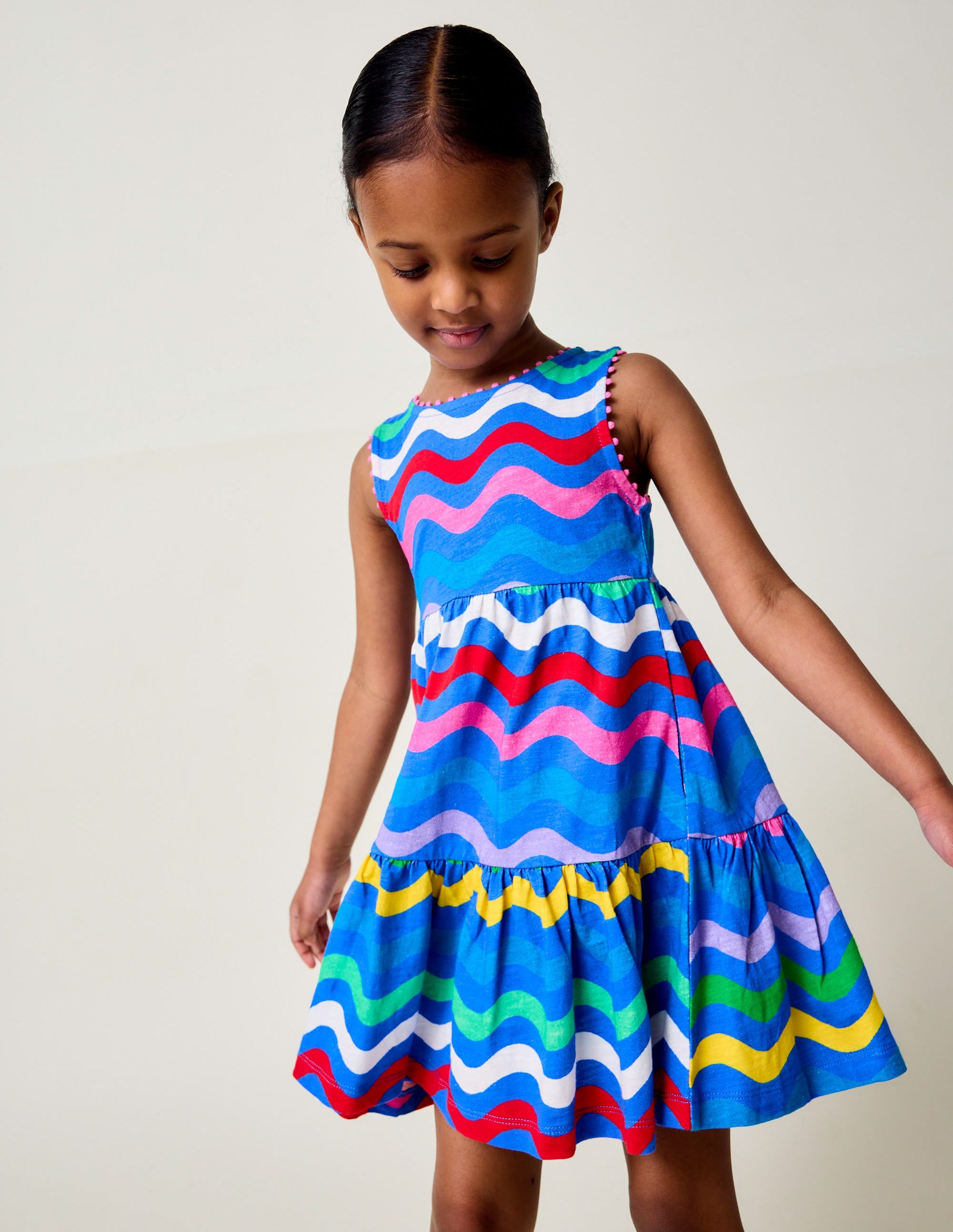 Robe en jersey Ali à pompons-Rayé zigzag multi - Image 1