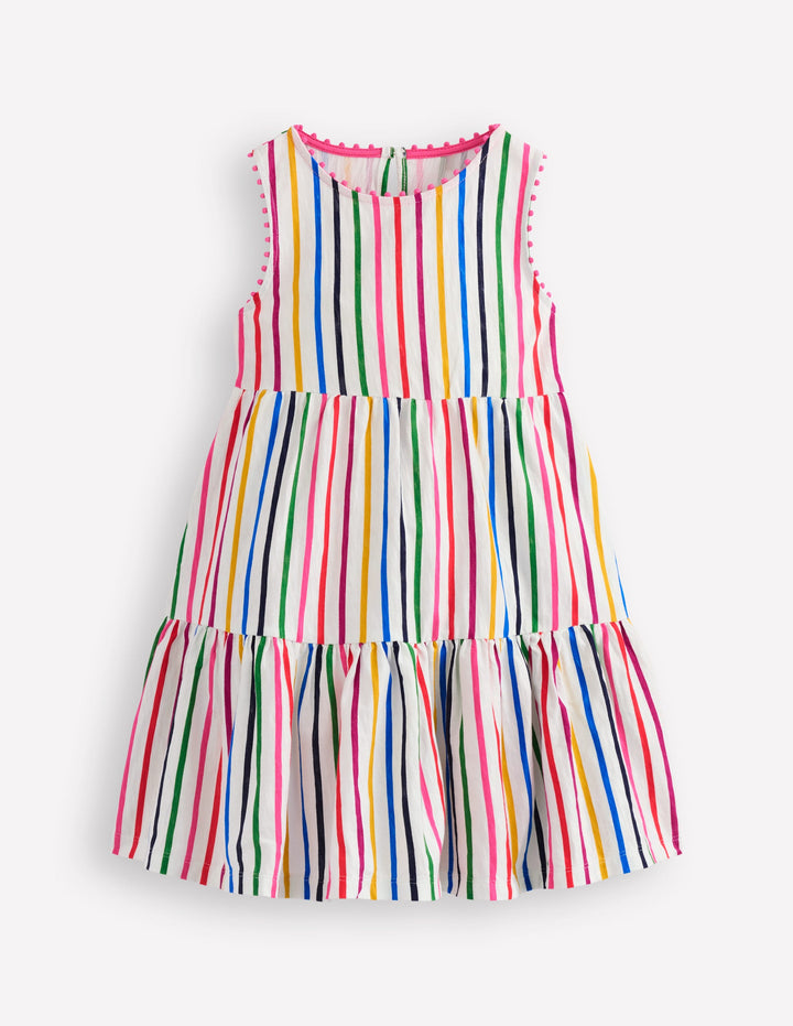 Ali Jerseykleid mit Bommelbesatz-Ackerbohnengrün/Pink, Gestreift