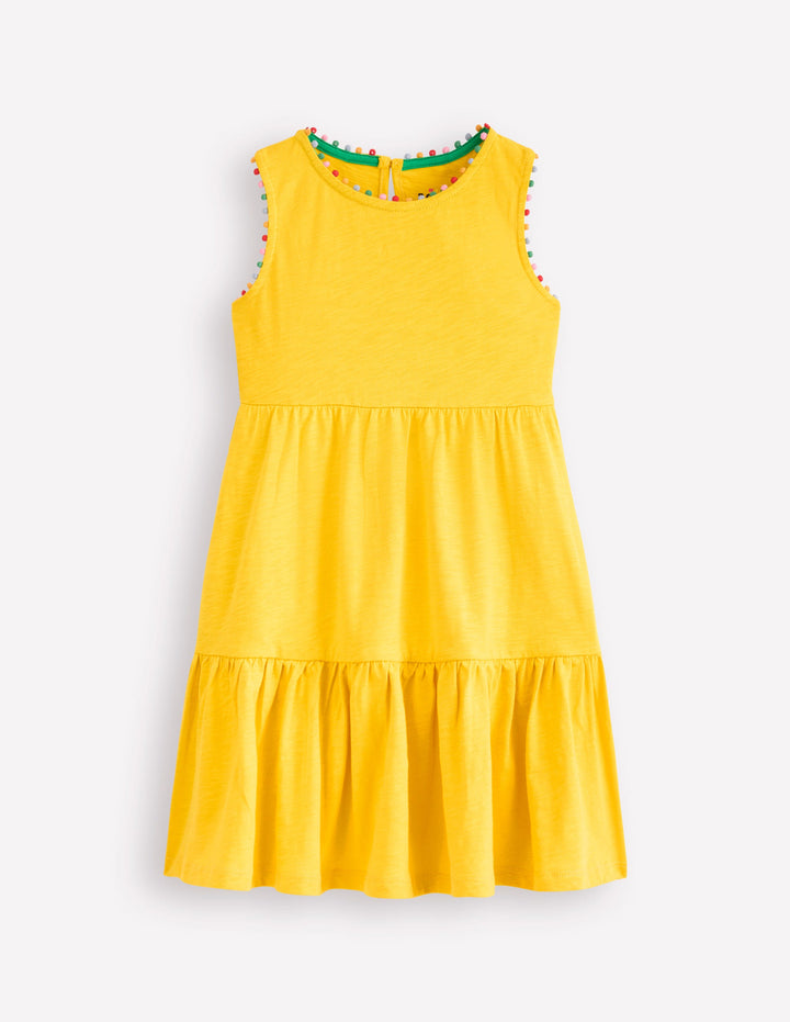 Ali Pom Trim Jersey Dress-Pineapple Yellow