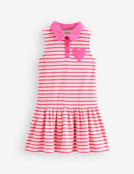 Polokleid aus Frottee-Rosa/Naturweiß Streifen