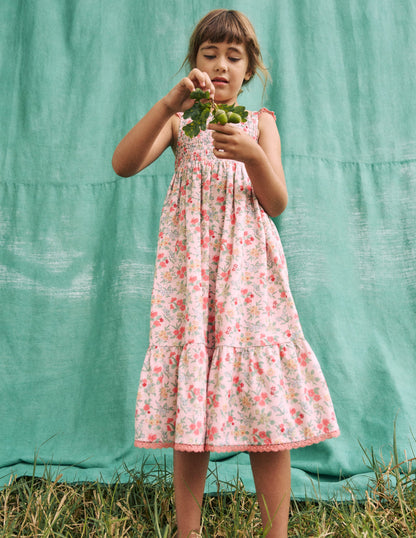 Luella Maxi-Sommerkleid mit Rüschen-Kreiderosa Garten-Blümchen