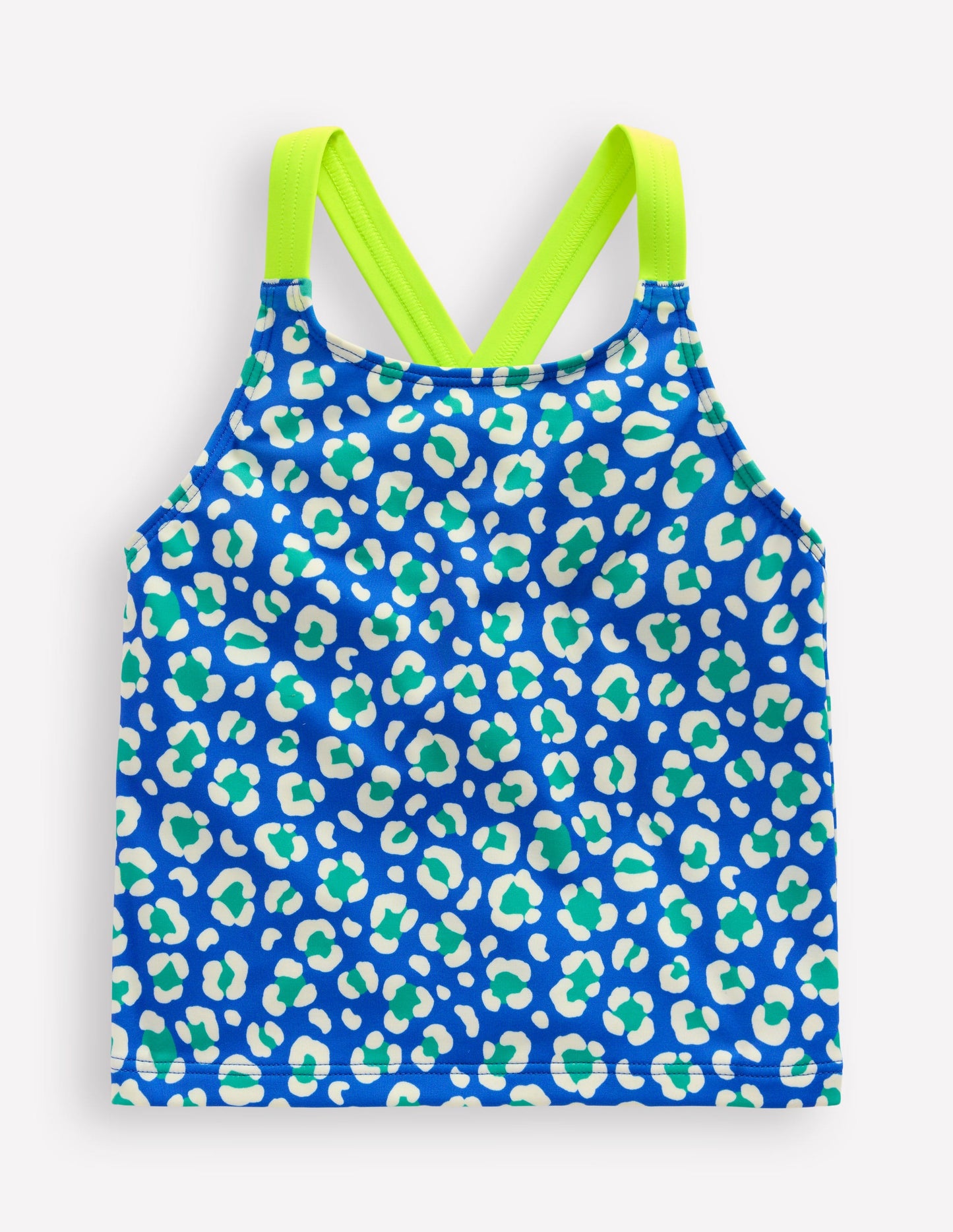 Tankini-Oberteil mit gekreuzten Rückenträgern-Aquamarin Leopard