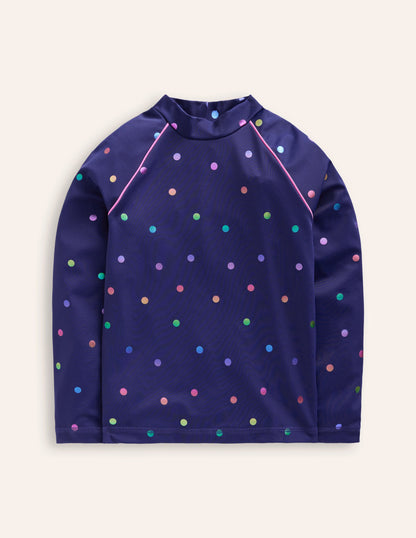 Gemustertes Badeshirt mit UV-Schutz-Marineblau Regenbogen Konfetti Punkte-1
