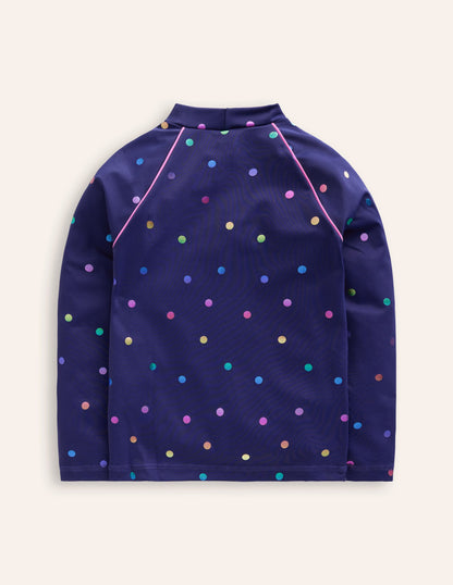 Gemustertes Badeshirt mit UV-Schutz-Marineblau Regenbogen Konfetti Punkte-2