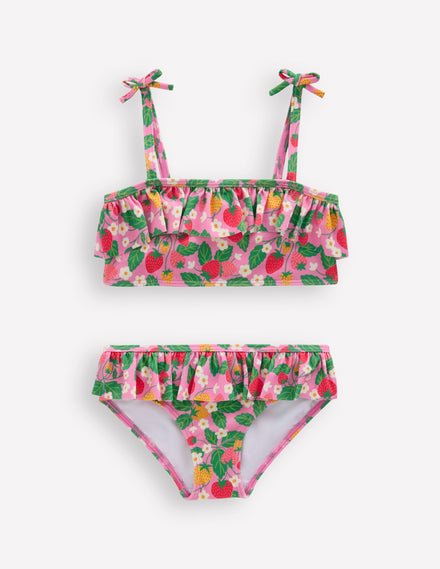 Tallulah Bikini mit Rüschen-Rosa Erdbeer-Aufnäher