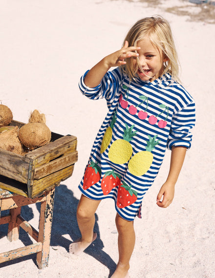 Mara Frottee-Badeponcho-Leuchtendes Blau Obst Streifen