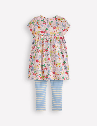 Ensemble avec tunique à manches courtes imprimée-Motif Spring Meadow rose français