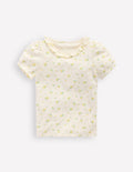 Short-sleeved Ruffle Pointelle-Rosebud Floral