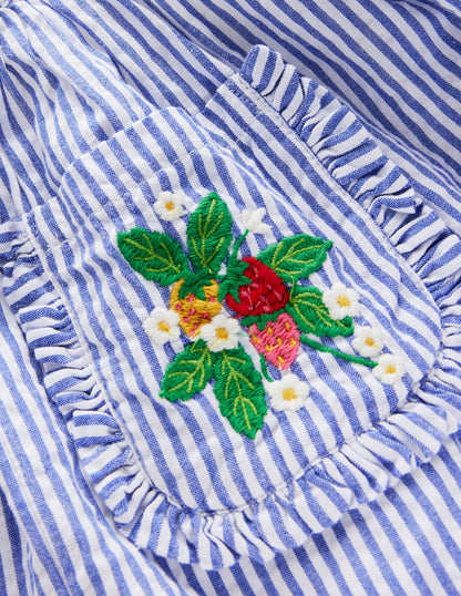 Jupe avec poche à appliqué-Rayé coutil bleu floral