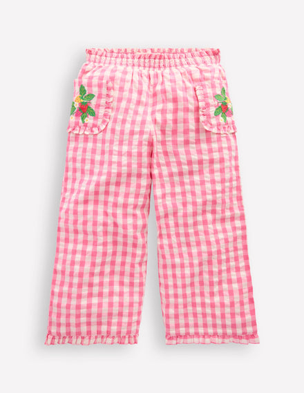 Pantalon volanté d'antan-Vichy rose brodé