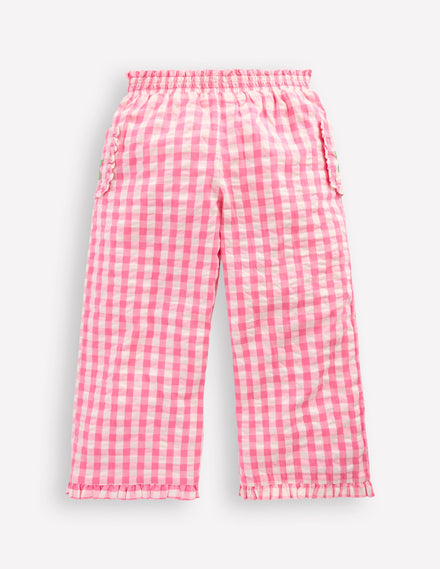 Pantalon volanté d'antan-Vichy rose brodé