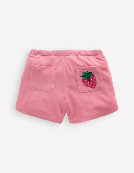 Short imprimé en éponge-Appliqués fruits rose craie