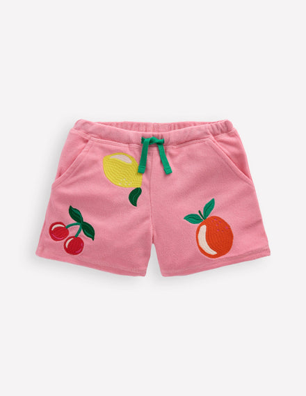 Short imprimé en éponge-Appliqués fruits rose craie