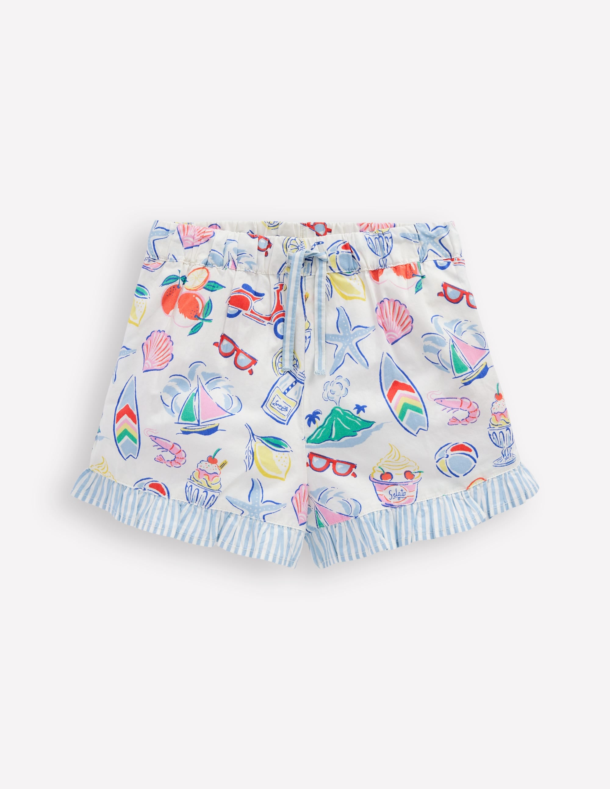 Juniper Gewebte Shorts mit Rüschen-Elfenbein, Urlaubsmotiv - Image 1