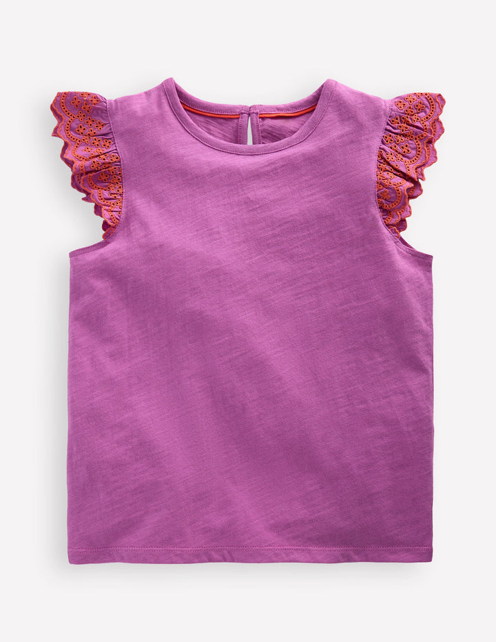 T-shirt Margaret à volants en broderie anglaise-Violet orchidée
