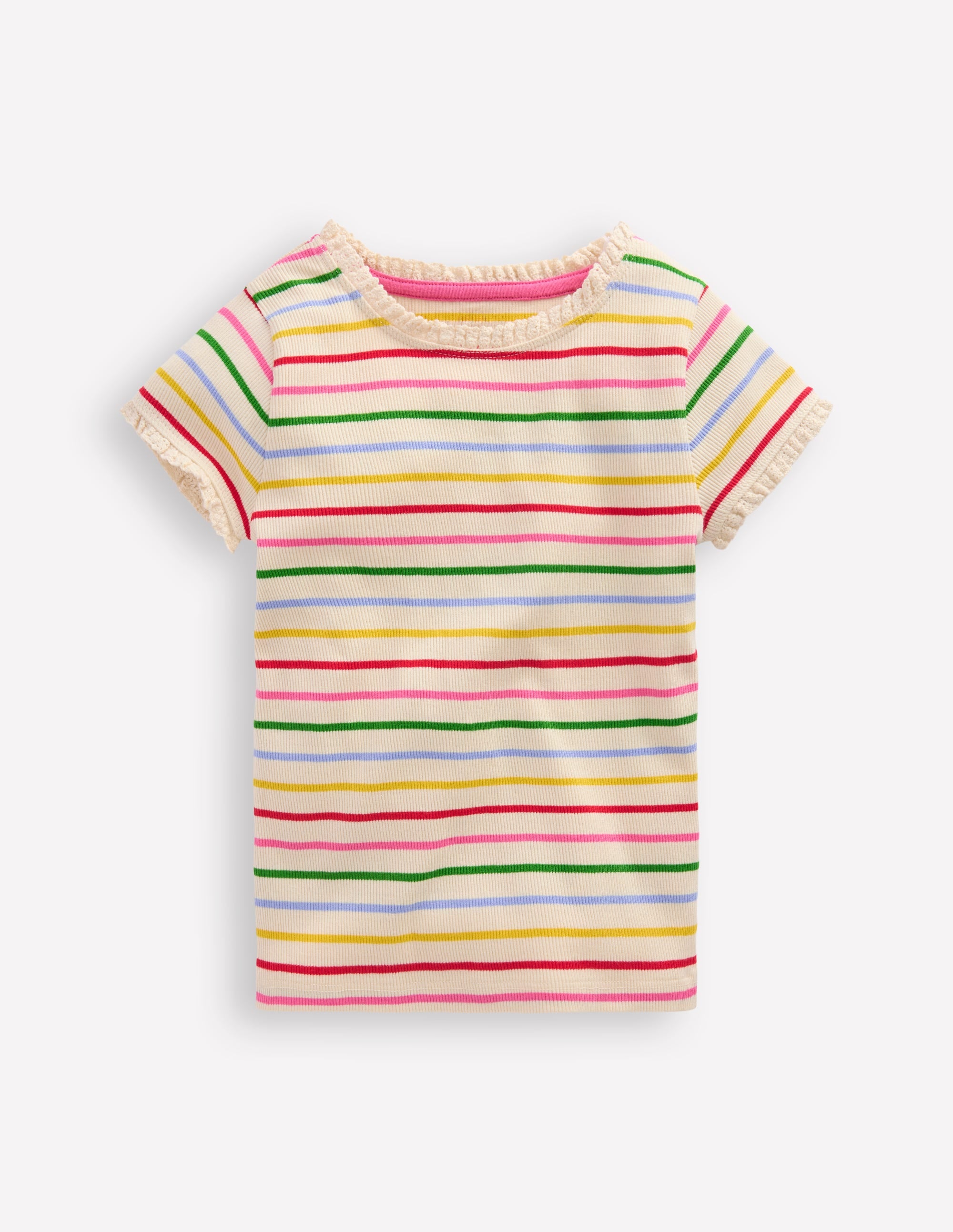 T-shirt côtelé à manches courtes-À Rayures Multicolores - Image 1