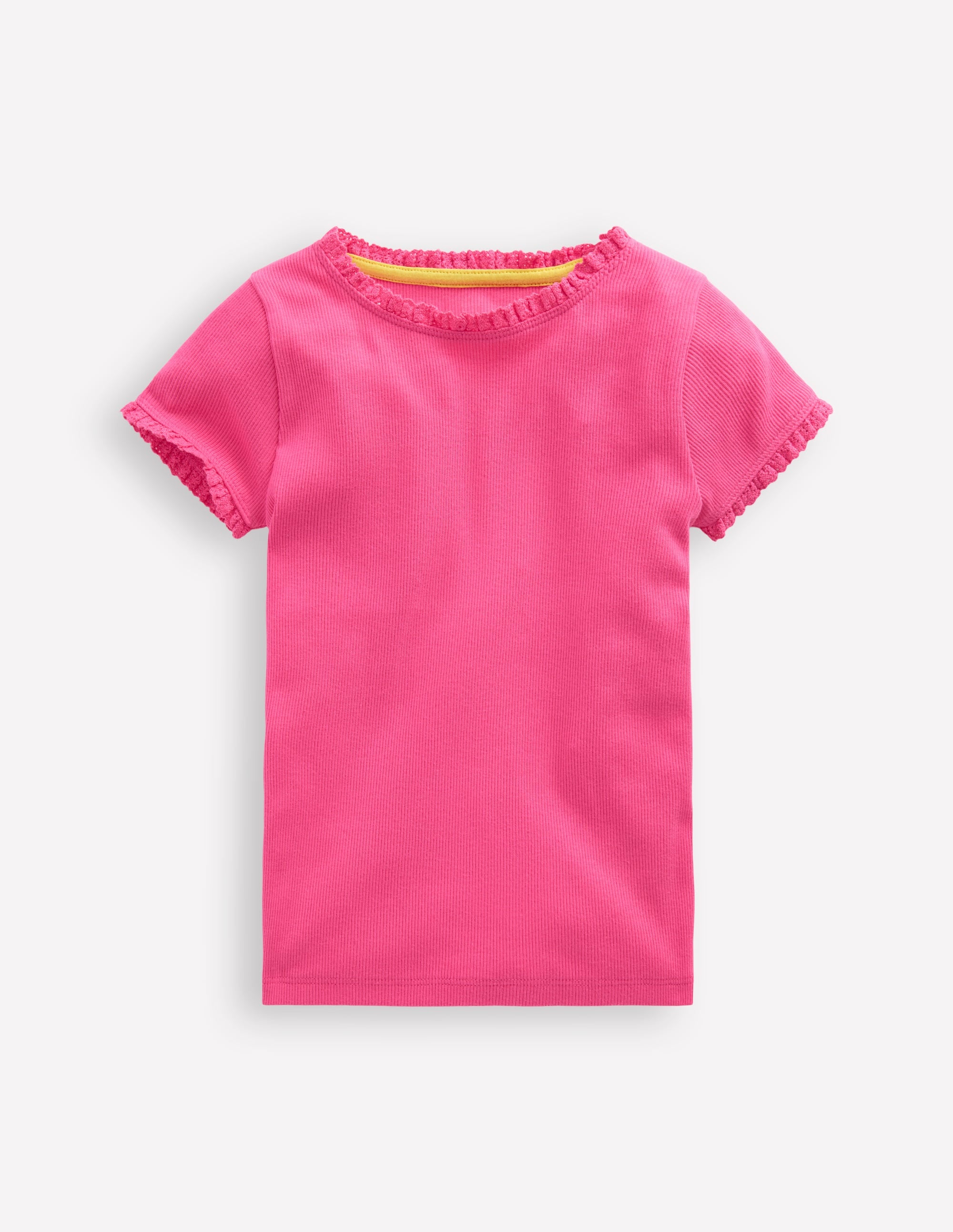 T-shirt côtelé à manches courtes-Rose flamant - Image 1