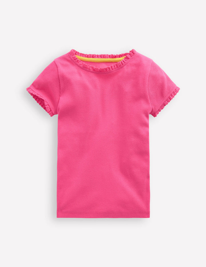 T-shirt côtelé à manches courtes-Rose flamant