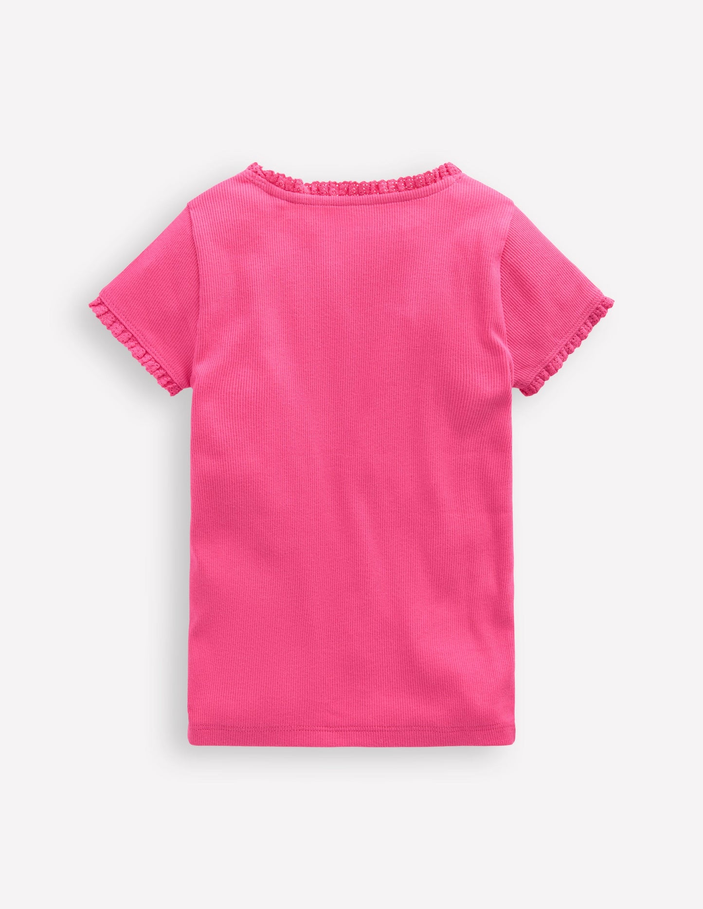 T-shirt côtelé à manches courtes-Rose flamant