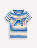 T-Shirt mit Applikation-Pfauenfederblau/Weiches Naturweiß