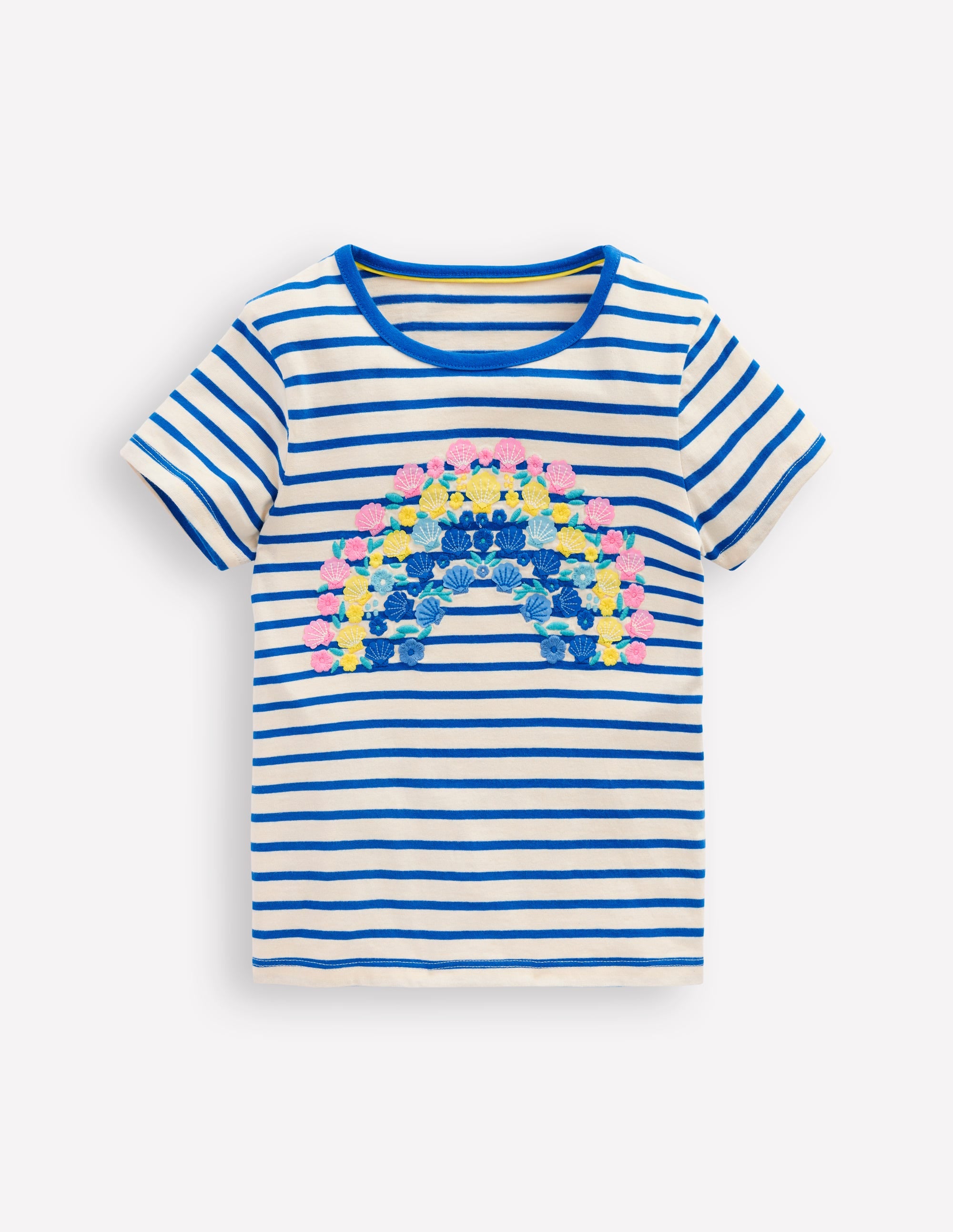 T-Shirt mit Applikation-Pfauenfederblau/Weiches Naturweiß - Image 1