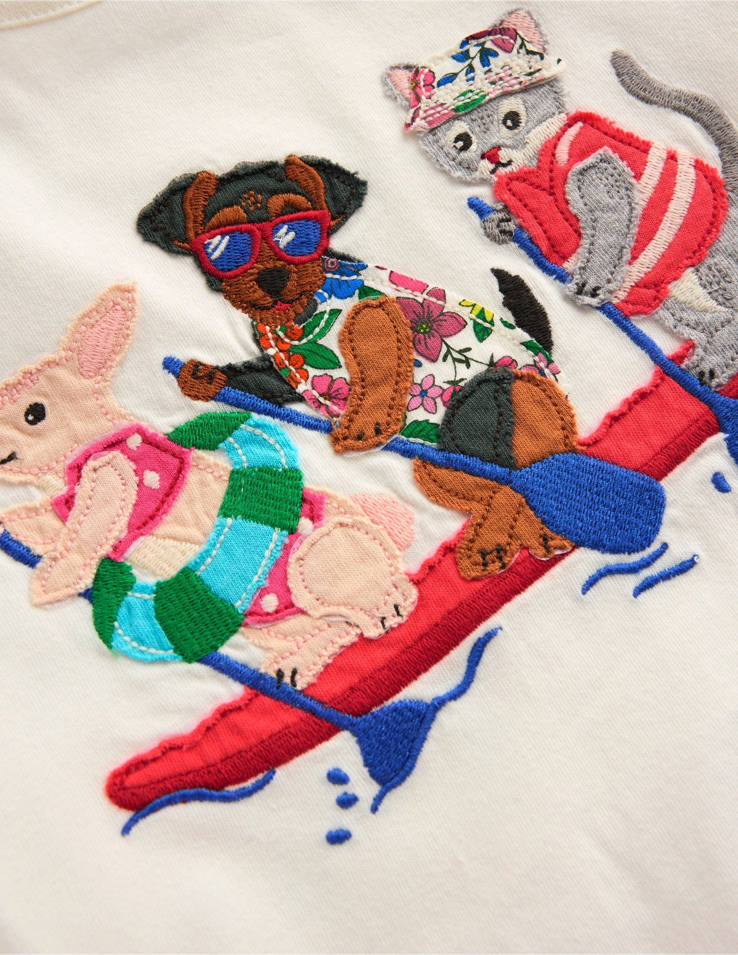 T-shirt manches courtes avec appliqué-Animaux rafting ivoire